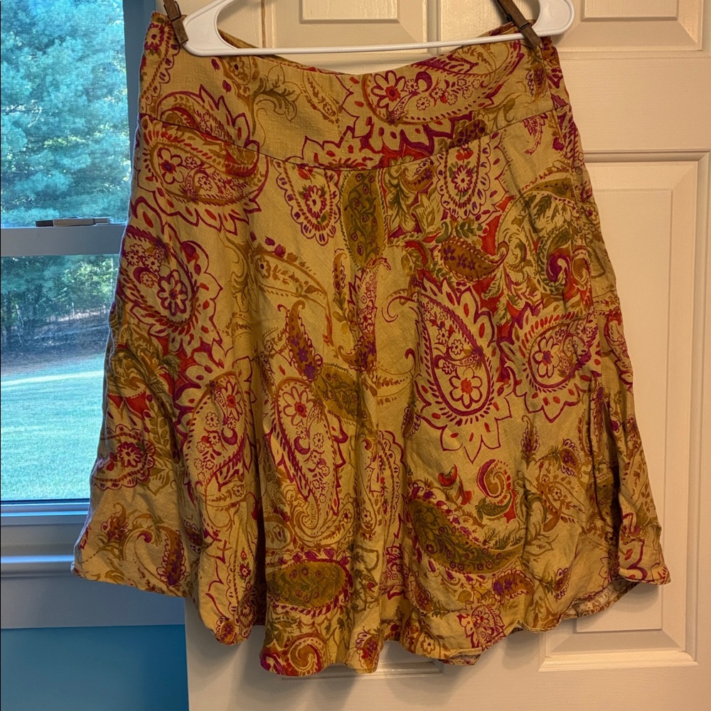 Ralph Lauren Floral Size 12 Floral Paisley Boho Beige Colorful Linen Skirt